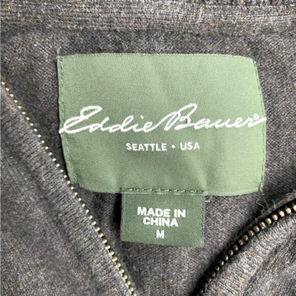 Eddie Bauer Brown Cotton Cashmere Knit Mock Neck Half Zip Pullover Sweater M - Picture 3 of 13